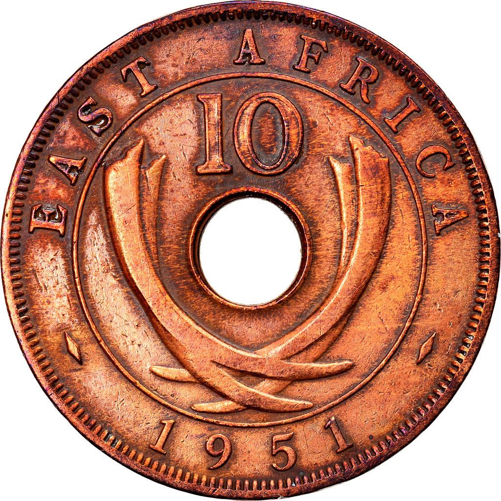 East Africa | 10 Cents Coin | Crown | Tusks | Km:34 | 1949 - 1952