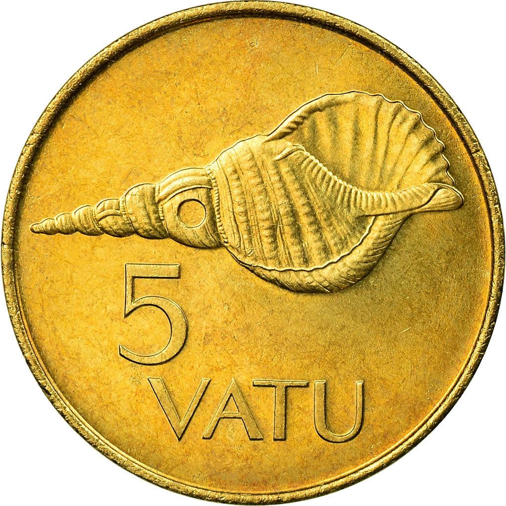 Vanuatu | 5 Vatu Coin | Melanesian Warrior | Triton Conch Shell | Km:5 | 1983 - 2009