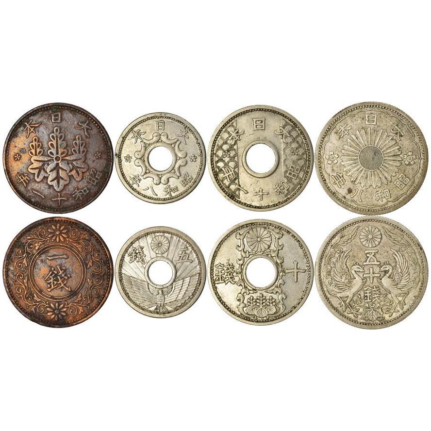 Japan | 4 Coin Set | 1 5 10 50 Sen | 1927 - 1938