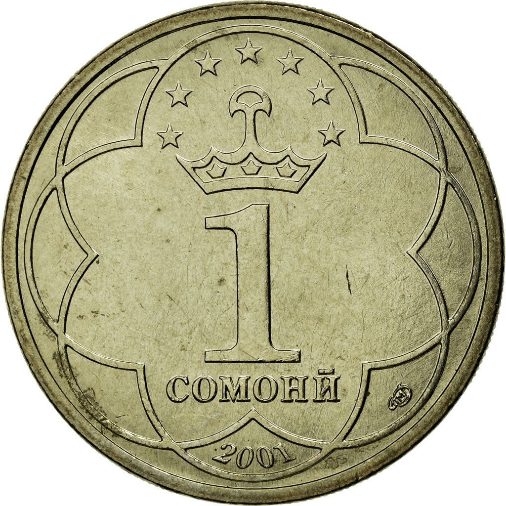 Tajikistan | 1 Somoni Coin | Ismail Samani | Crown | Stars | Km:7 | 2001