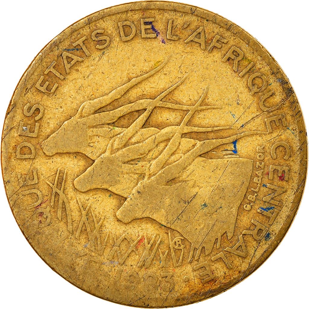 Central African States | 25 Francs Cfa Coin | Antelope | Crops | Km:10 | 1975 - 2003