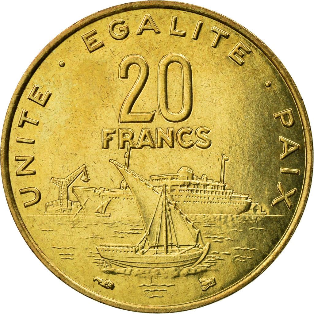 Djibouti | 20 Francs Coin | Knife | Spear | Shield | Dhow | Ocean Liner | Km:24 | 1977 - 2017
