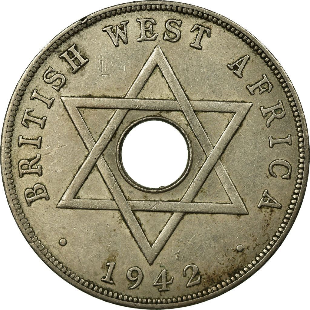British West Africa | 1 Penny Coin | Crown | Hexagram | Km:19 | 1937 - 1947