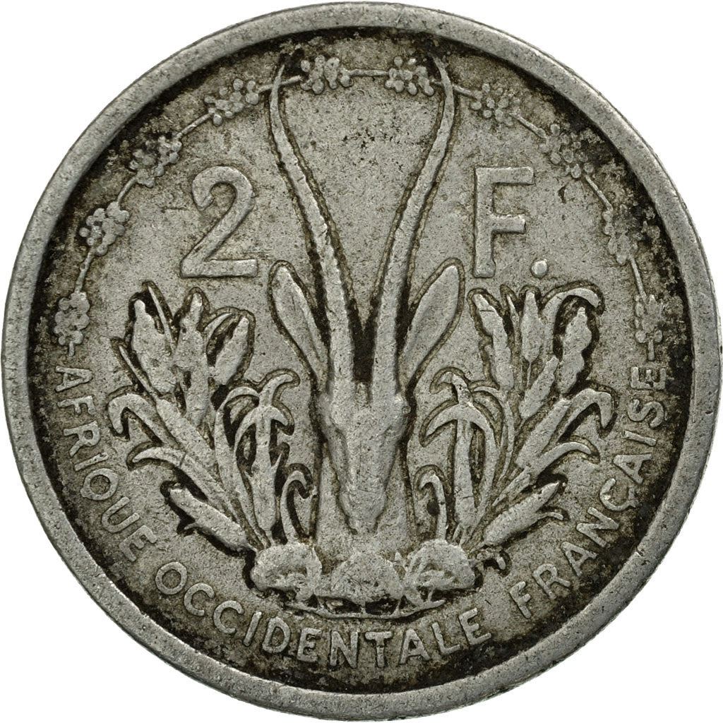 French West Africa | 2 Francs Coin | Marianne | Gazelle | Maize | Km:4 | 1948 - 1955