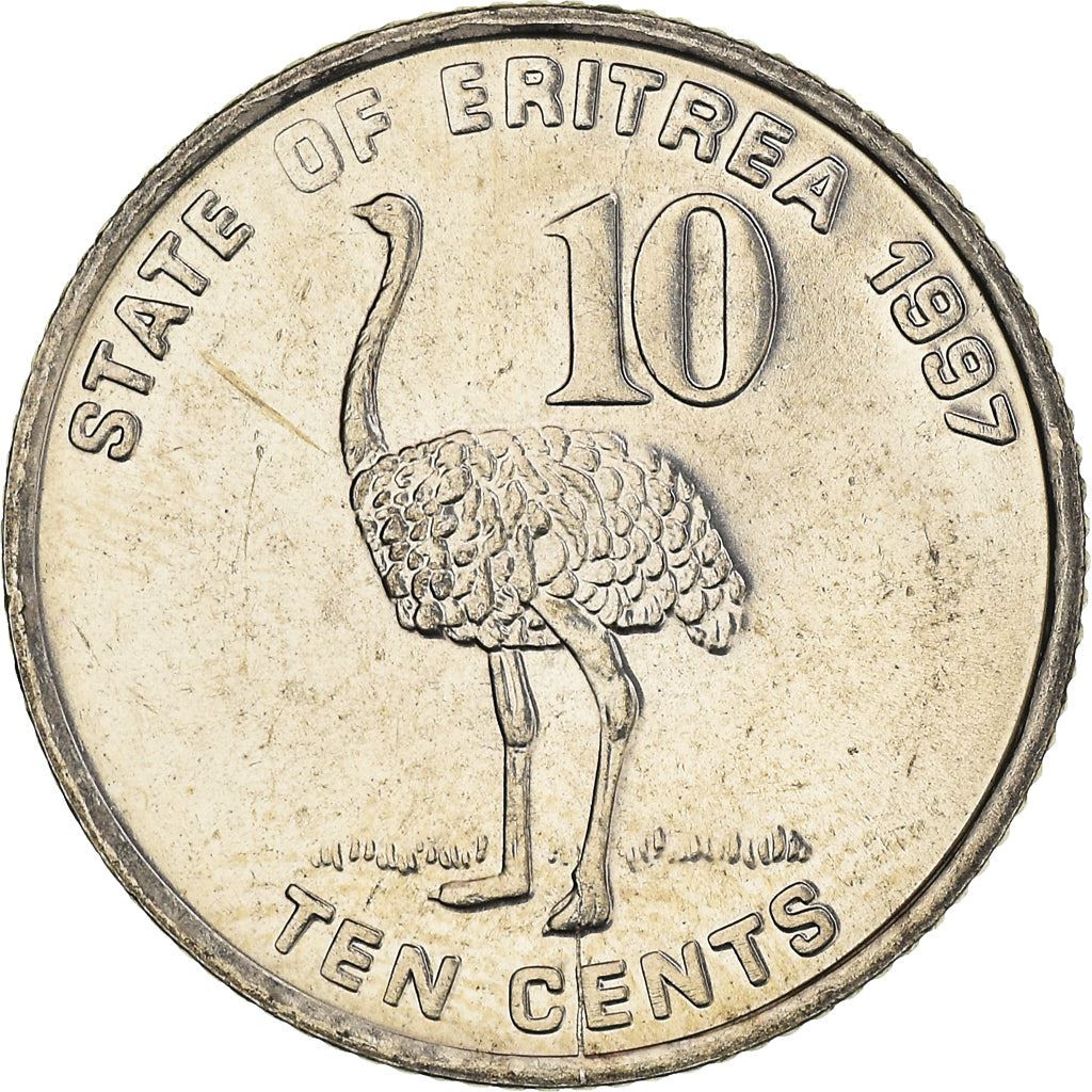 Eritrea | 10 Cents Coin | Ostrich | Nickel clad steel | KM:45 | 1997