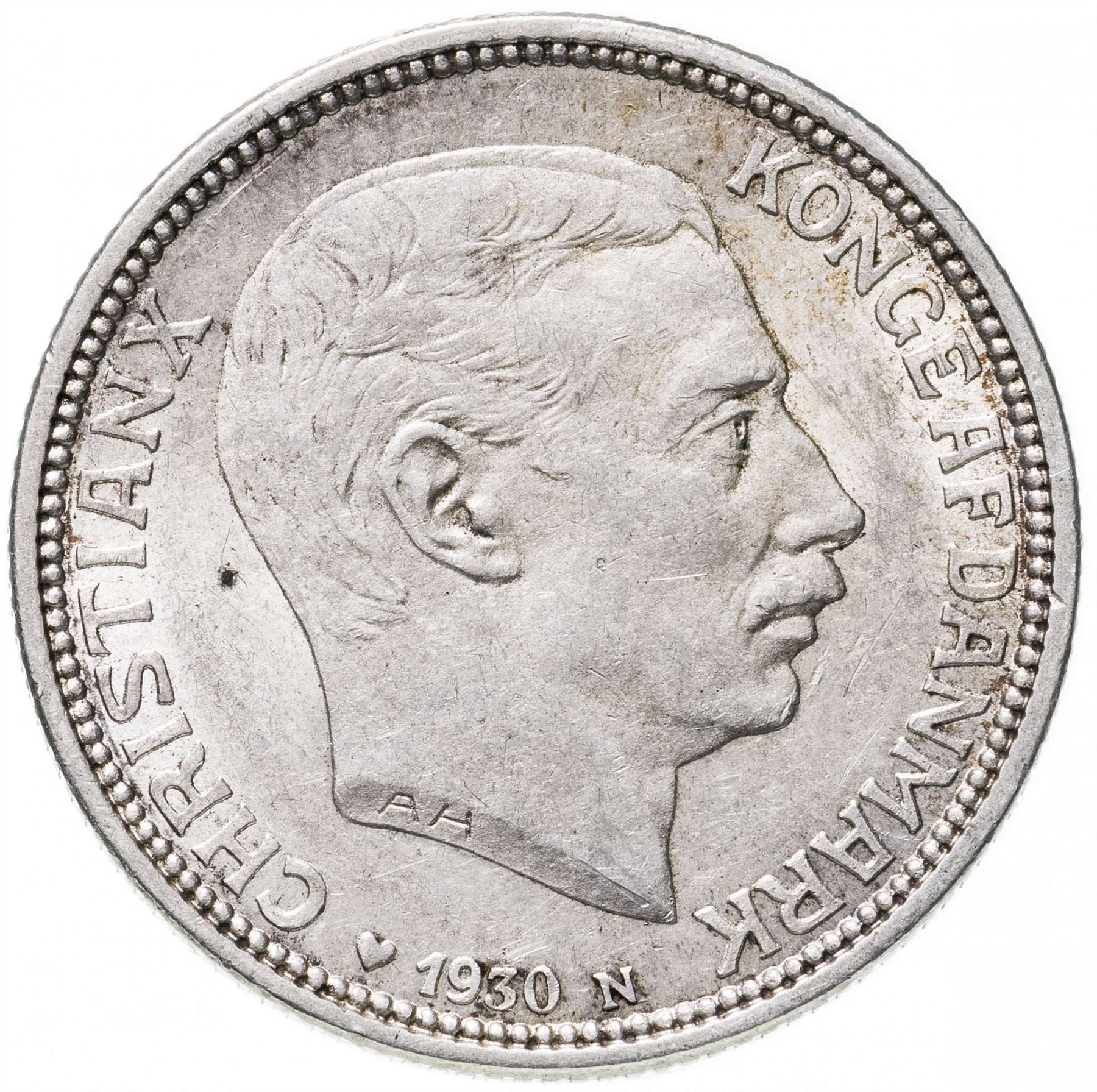 Denmark | 2 Kroner Coin | Silver | King Christian X's 60th birthday | KM:829 | 1930