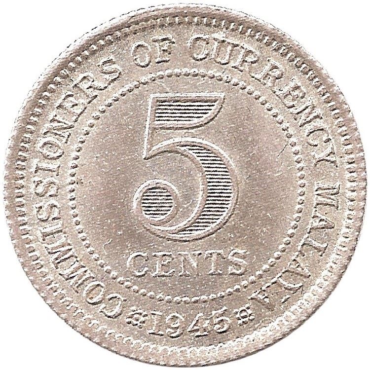 Malaya | 5 Cents Coin | George VI | Km:3A | 1943 - 1945