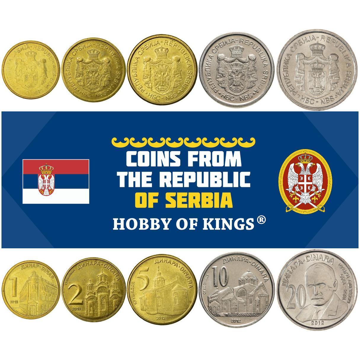 Serbia | 5 Coin Set | 1 Dinar 2 5 10 20 Dinars | 2011 - 2025