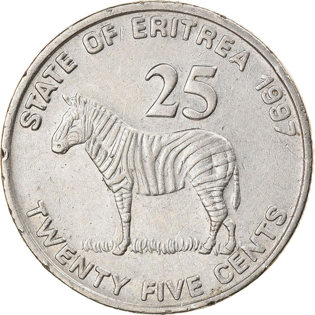 Eritrea | 25-Cent-Münze | Zebra | Soldaten | Flagge | Km:46 | 1997