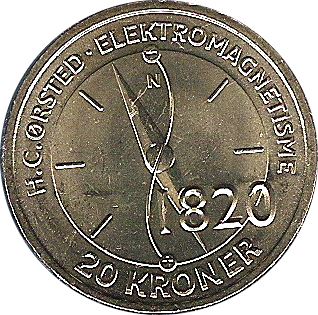 Danish | 20 Kroner Coin | Margrethe II | H. C. Orsted & Electromagnetism | KM958 | Denmark | 2013