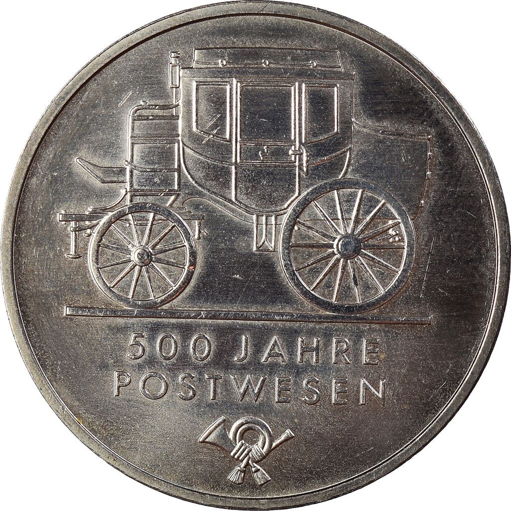 German Democratic Republic 5 Mark Coin | Horse | Carriage | Hunting Horn | Mail Services Emblem | KM134 | 1990