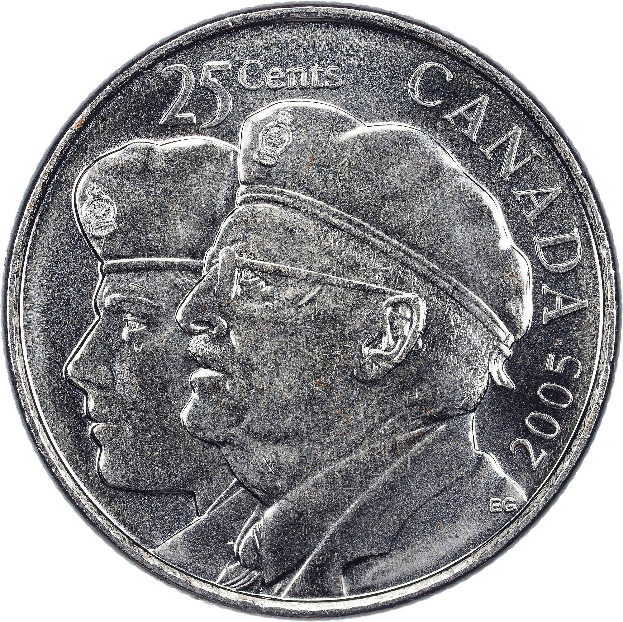 Canada | 25 Cents Coin | Year of the Veteran | Nickel plated steel | KM:535 | 2005