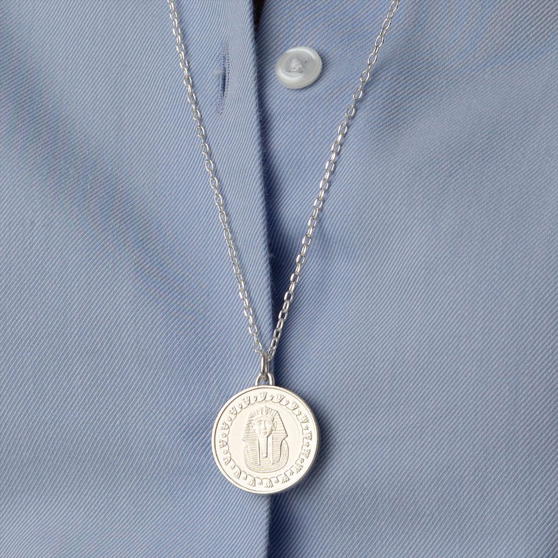 Egyptian Coin Necklace | Medallion Pendant Jewelry | Rhodium Plated 1 Pound | Tutankhamun mask | 2005 - 2023