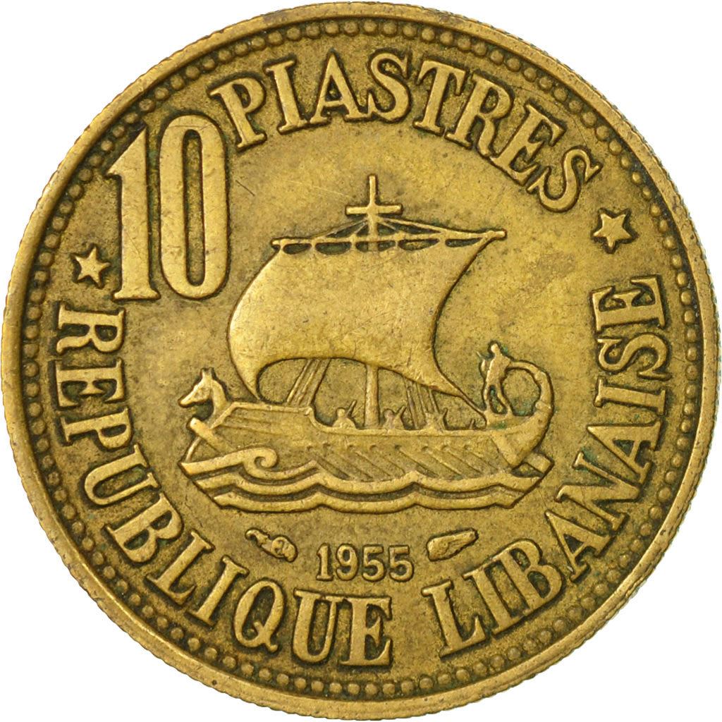 Lebanon | 10 Qirush / Piastres Coin | Sailing boat | Km:23 | 1955