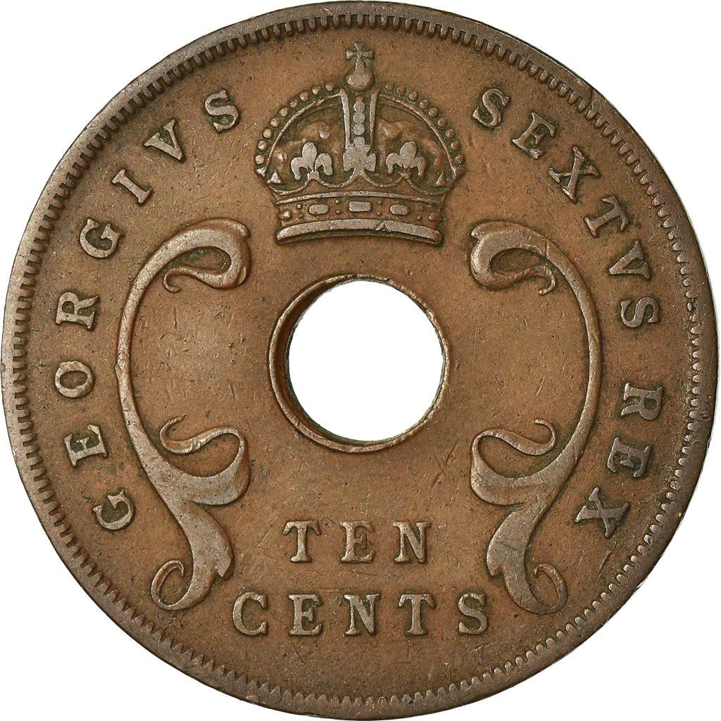 East Africa | 10 Cents Coin | Crown | Tusks | Km:34 | 1949 - 1952
