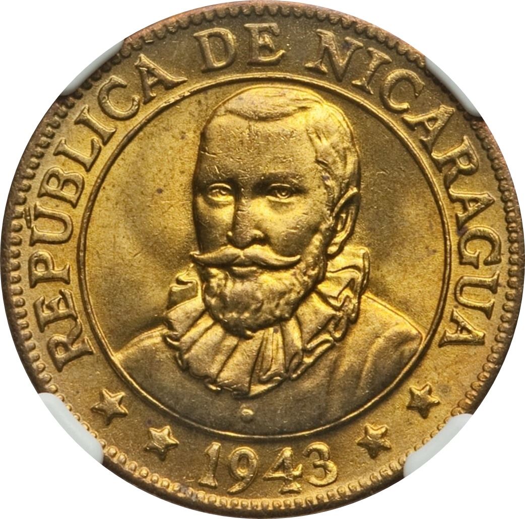Nicaragua | 10 Centavos Coin | Explorer | Sun | Volcanos | Km:22 | 1943