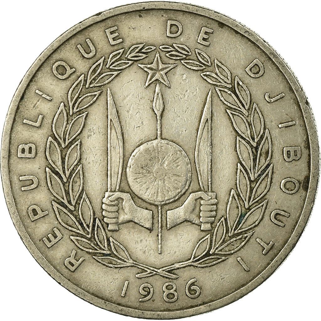 Djibouti | 50 Francs Coin | Knife | Spear | Shield | Dromedary Camels | Km:25 | 1977 - 2017
