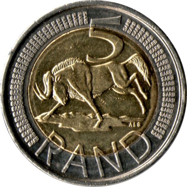 South Africa | 5 Rand Coin | Animals | Wildebeest | Gnu | Km:555 | 2012 - 2022