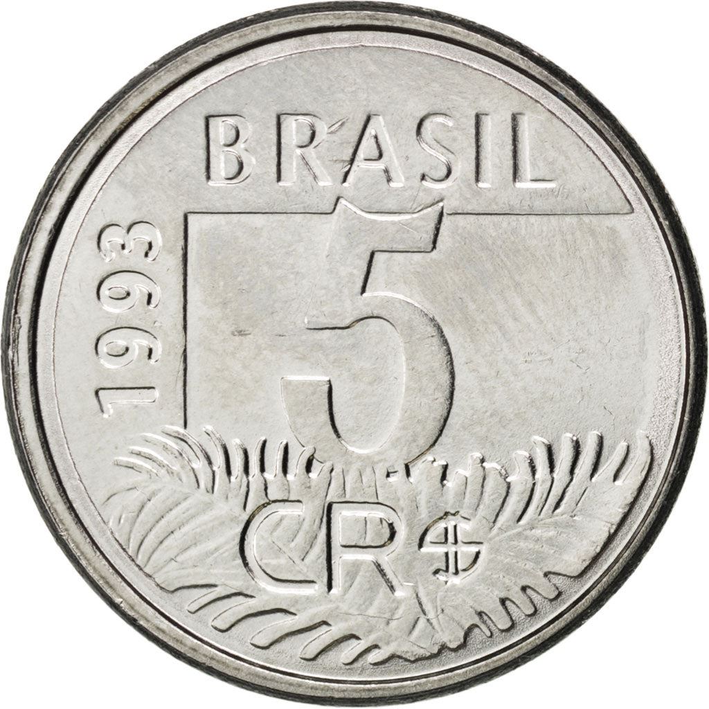 Brazil 5 Cruzeiros Reais Coin KM627 1993 - 1994