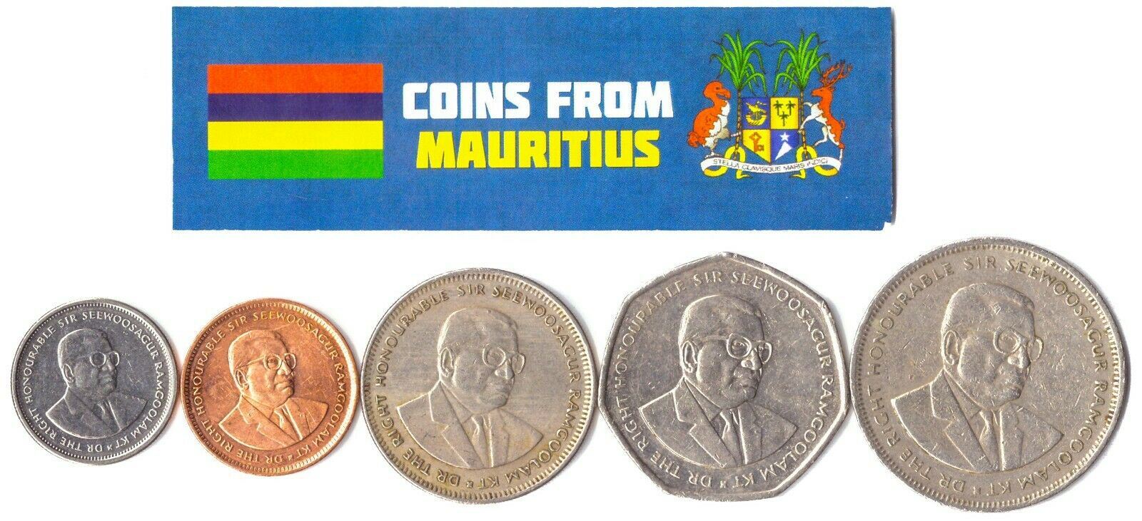 5 Mixed Coins From Mauritius | 5 Cents - 10 Rupees | 1987 - 2017