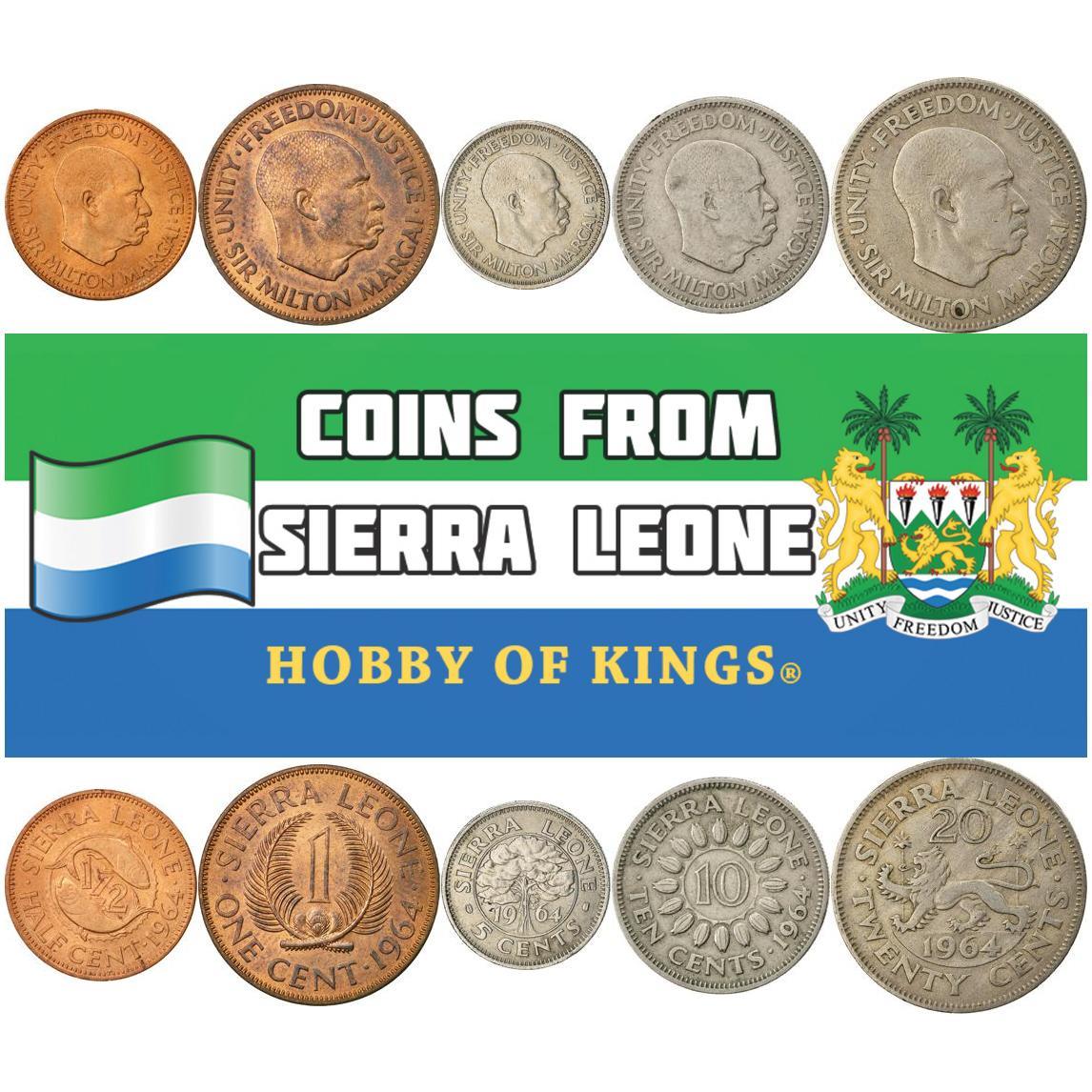 Sierra Leone | 5 Coin Set | 1/2 1 Cent 5 10 20 Cents | 1964