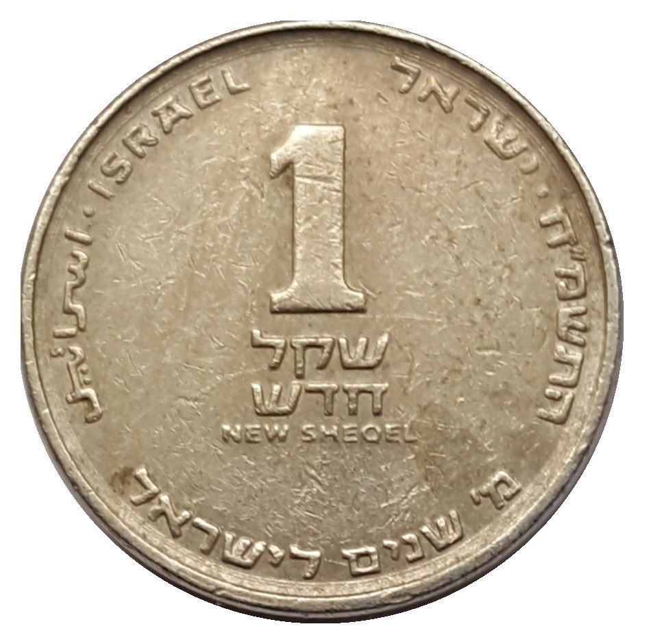 Israel | 1 New Sheqel Coin Israel's 40th Anniversary | Lily | Letters | Yehud | KM197 | 1988
