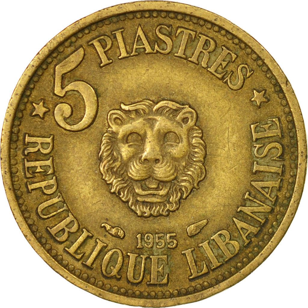 Lebanon | 5 Qirush / Piastres Coin | Lion head | Km:21 | 1955 - 1961