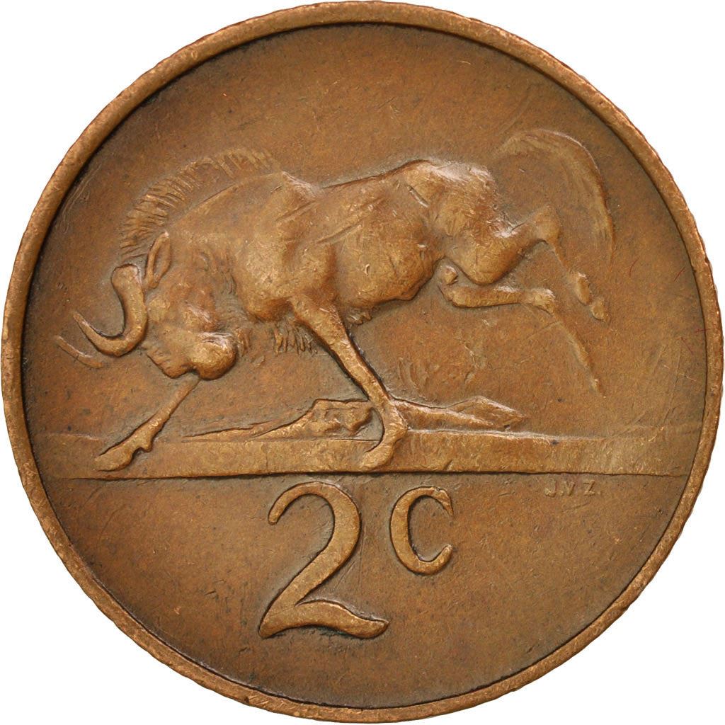 Pièce de 2 Cents d'Afrique du Sud | Légende Afrikaans - SUID-AFRIKA | KM66.2 | 1965 - 1969