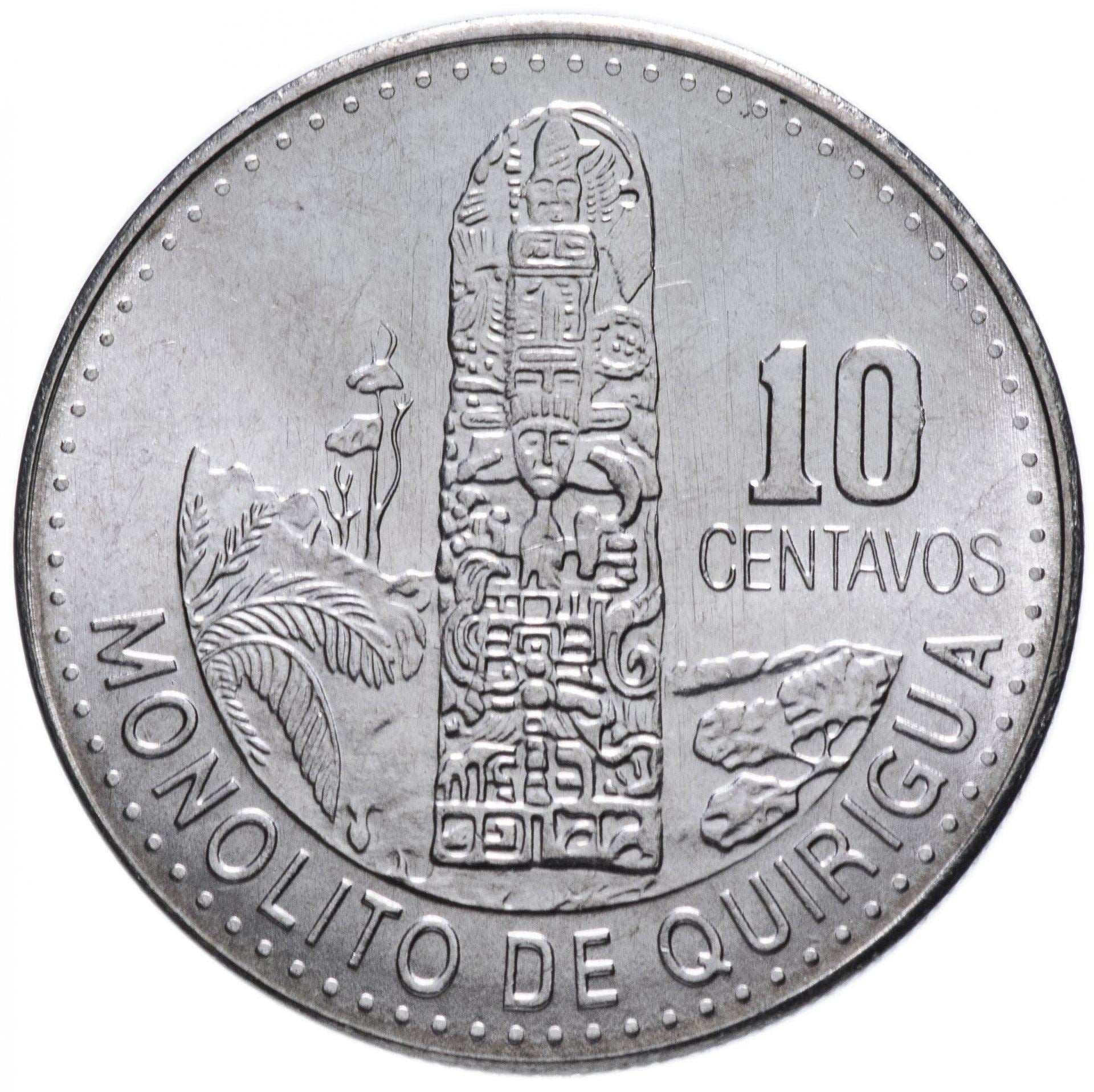 Guatemala | 10 Centavos Coin | Mayan Pillar | Km:277.6A | 2009 - 2022