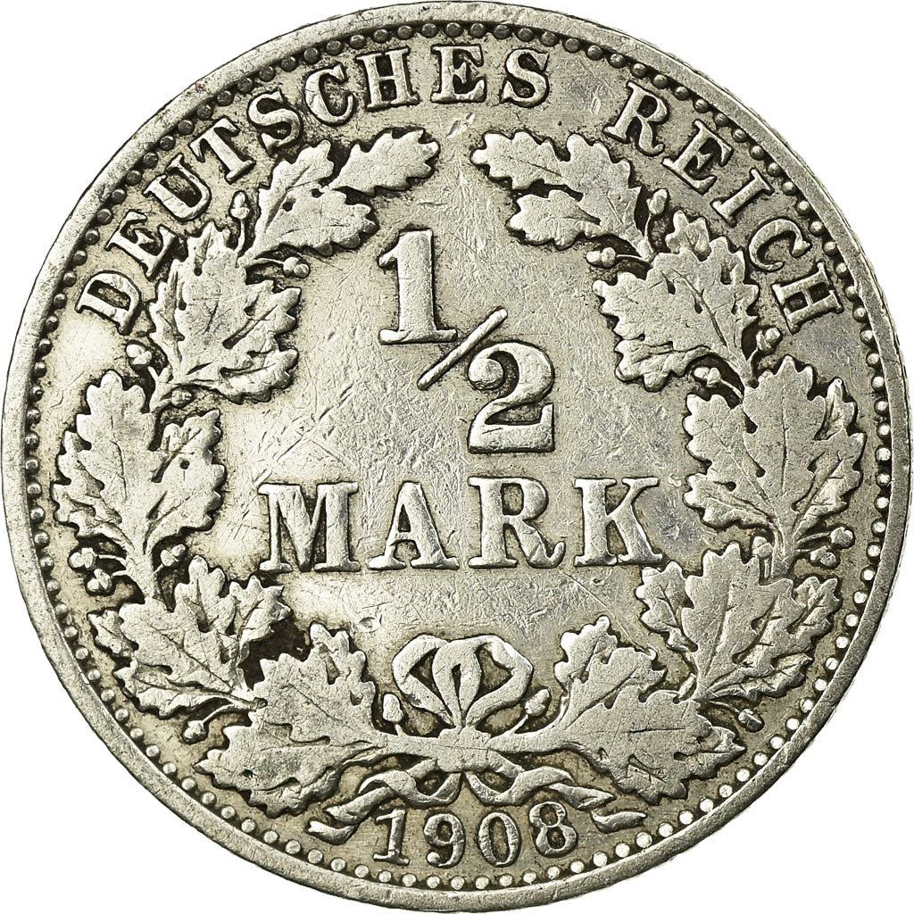 German Empire 1/2 Mark Coin | Deutsches Reich | Wilhelm II | Type 2 | KM17 | 1905 - 1919
