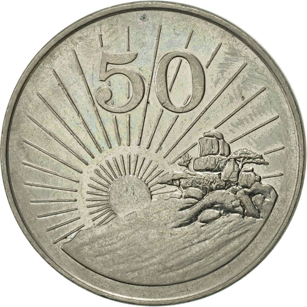 Zimbabwe | 50 Cents Coin | Radiant sun rising | Km:5 | 1980 - 1997