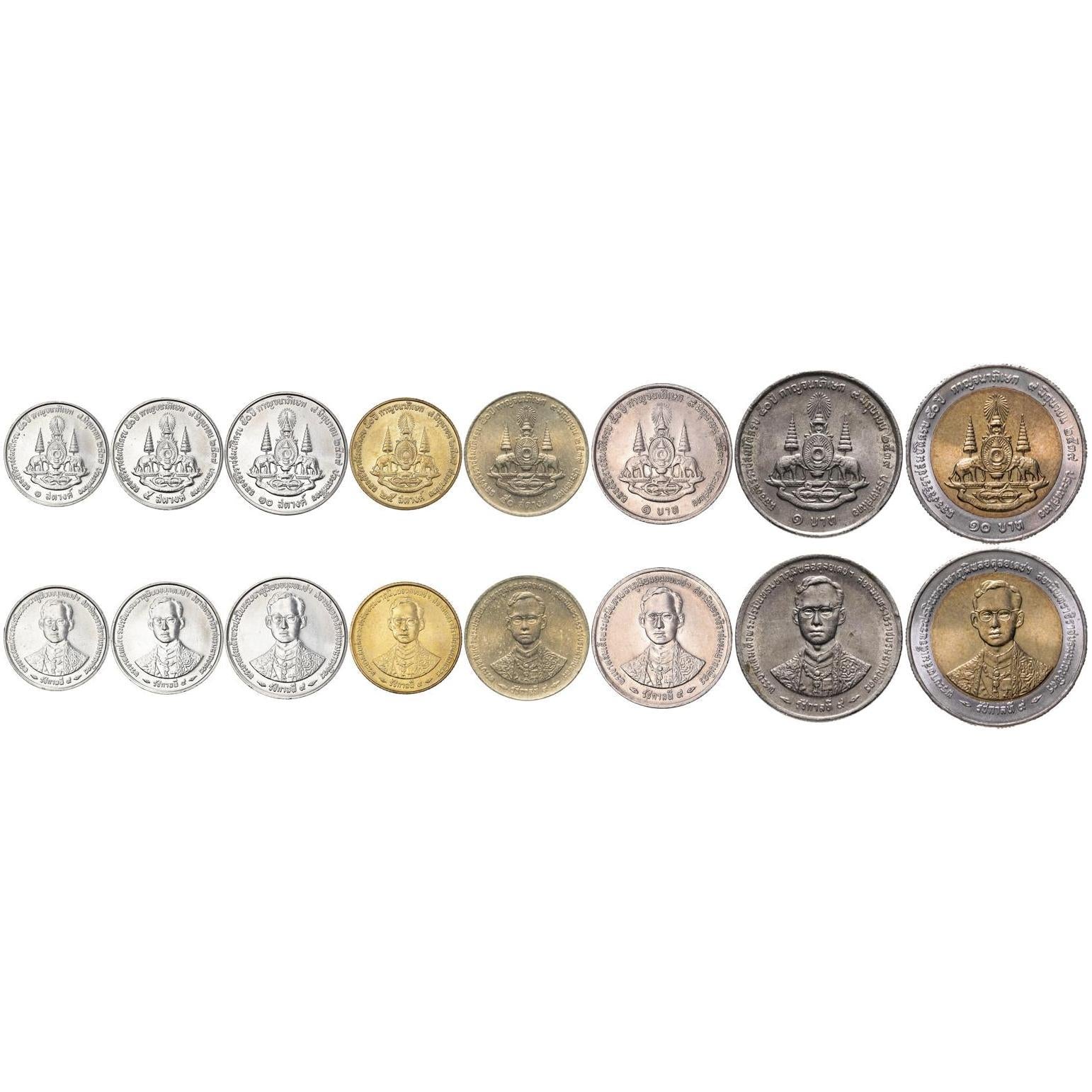 Thailand | 8 Coin Set | 1 5 10 25 50 Satang 1 5 10 Baht | 1996