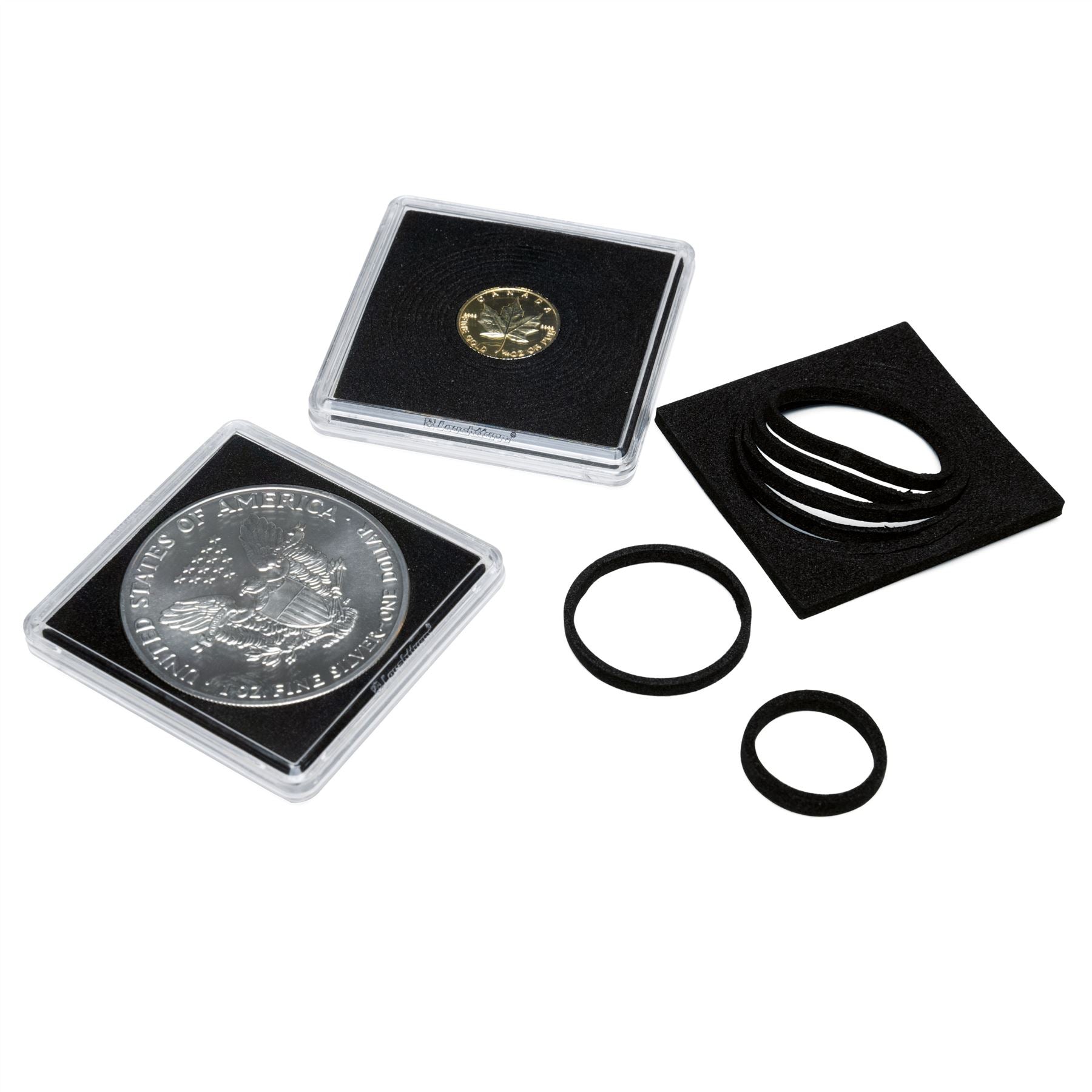 QUADRUM Variable Square Capsules | 50x50x6.25mm Coin Capsules | 16-41mm Ø Coins | Up to 3.3mm Thickness | Pack of 10