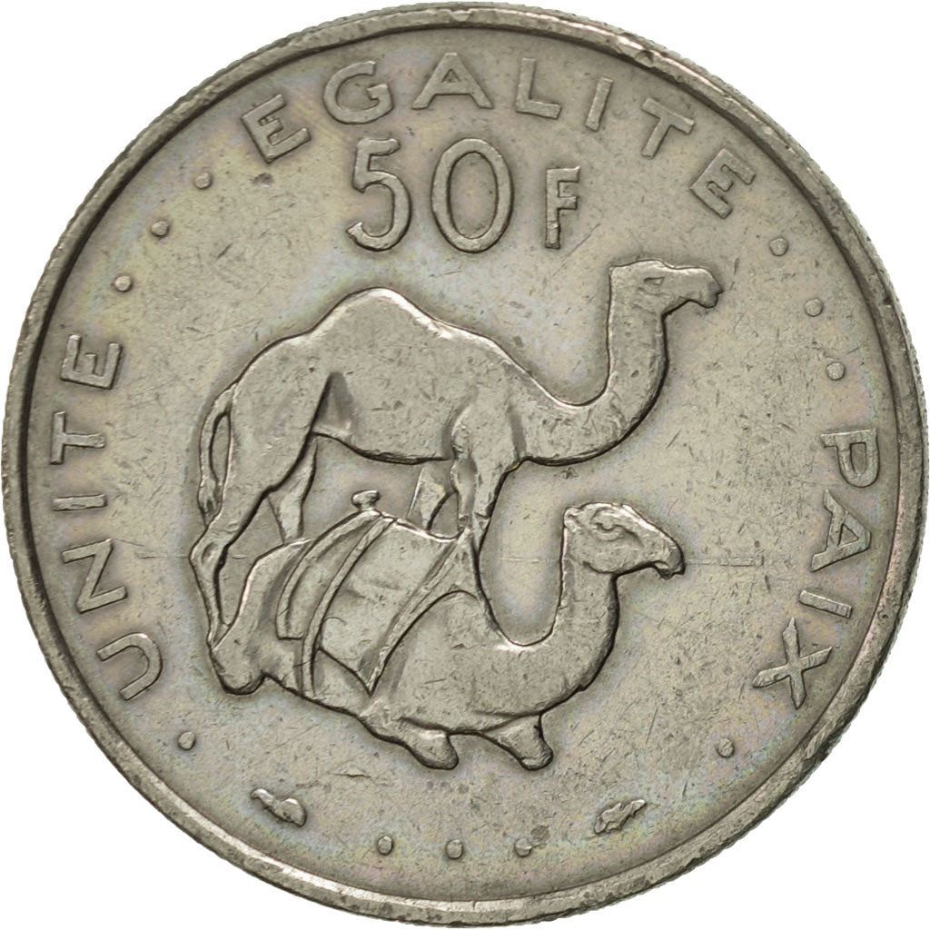 Djibouti | 50 Francs Coin | Knife | Spear | Shield | Dromedary Camels | Km:25 | 1977 - 2017