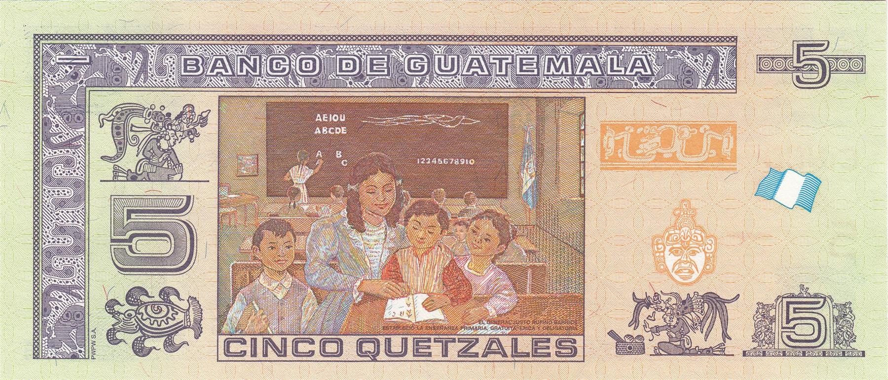 Guatemala | 5 Quetzales Banknote | 2014 - 2023 | General Justo Rufino Barrios | Classroom