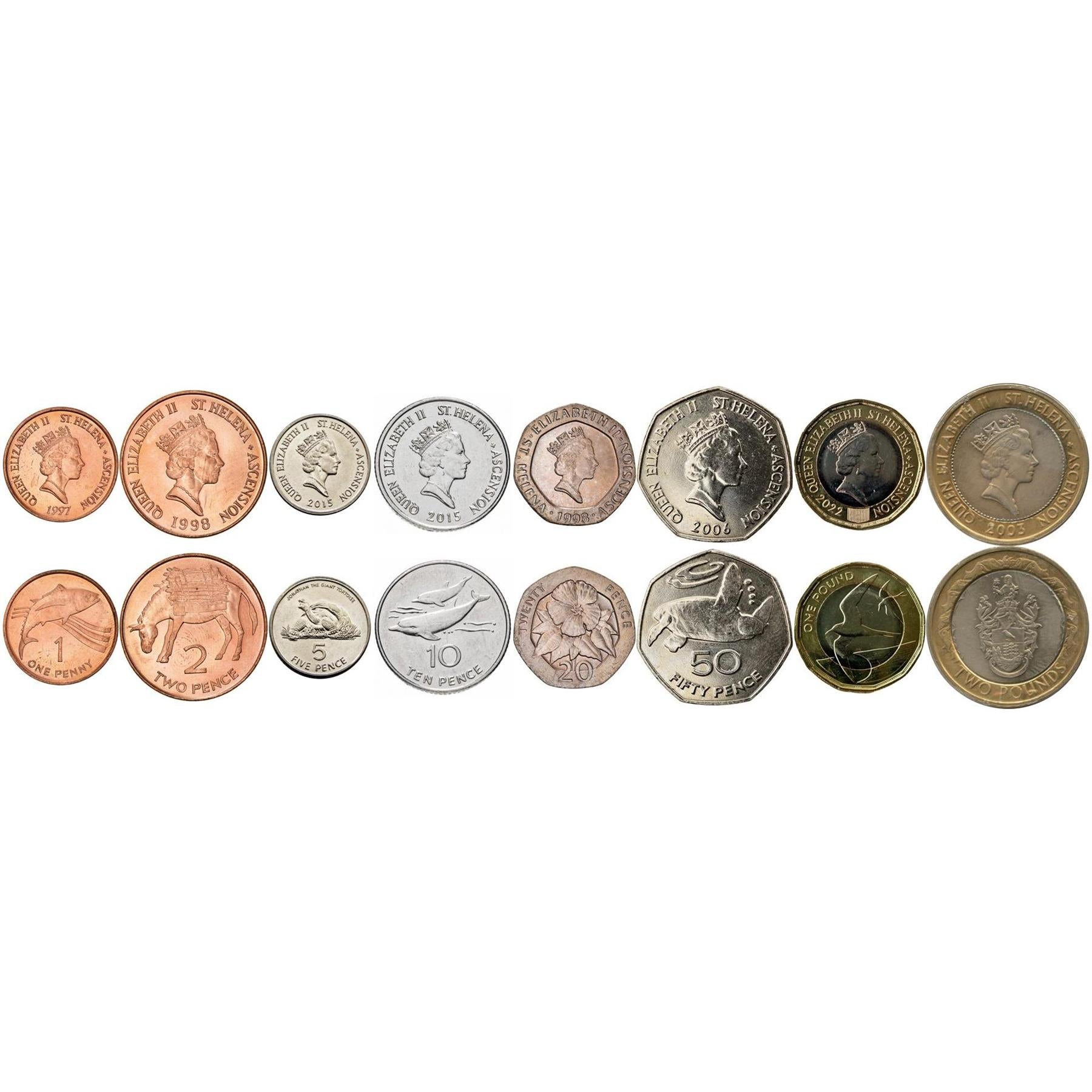 סנט הלנה ואסנשן, סנט הלנה ואסנשן | סט של 8 מטבעות | 1 פני 2 5 10 20 50 פני 1 פאונד 2 פאונדים | 1997 - 2022