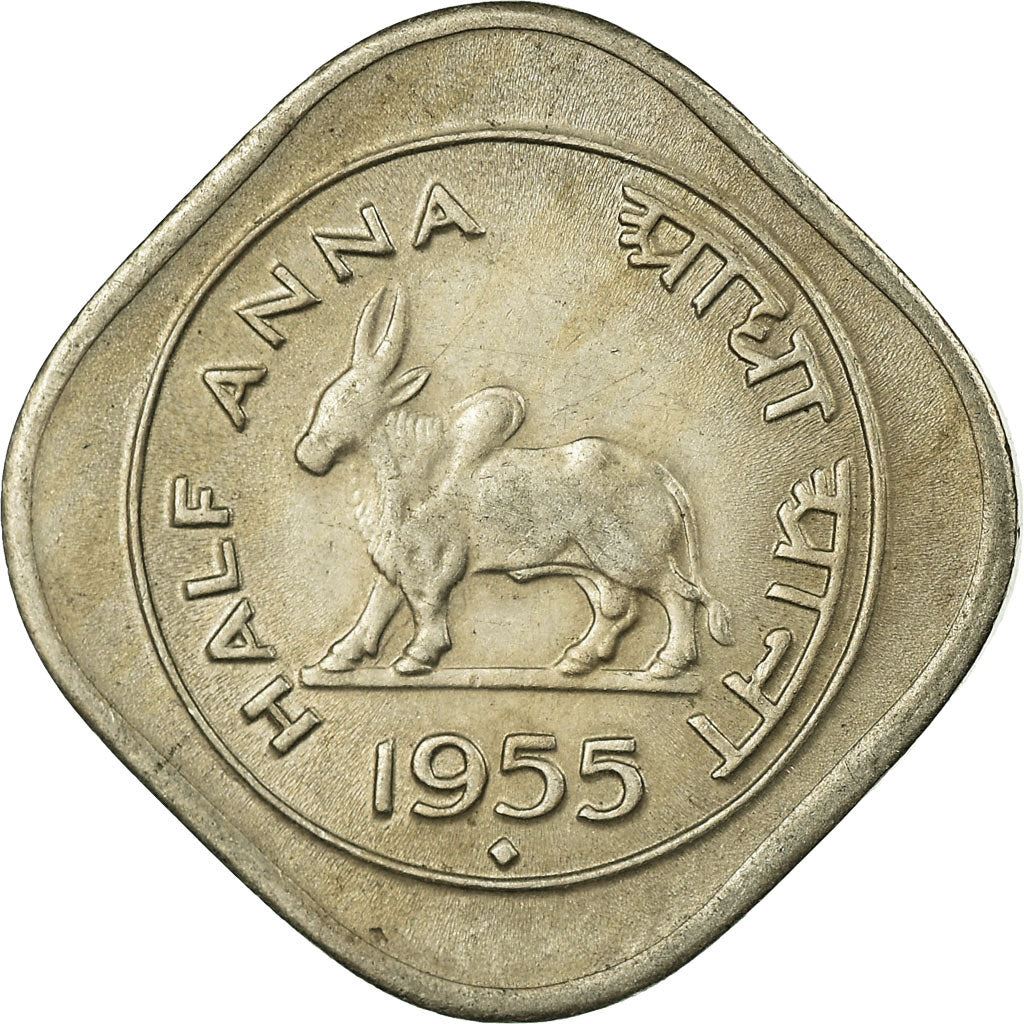 India | 1/2 Anna Coin | Zebu | Km:2 | 1950 - 1955
