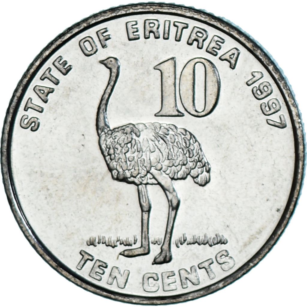 Eritrea | 10 Cents Coin | Ostrich | Nickel clad steel | KM:45 | 1997