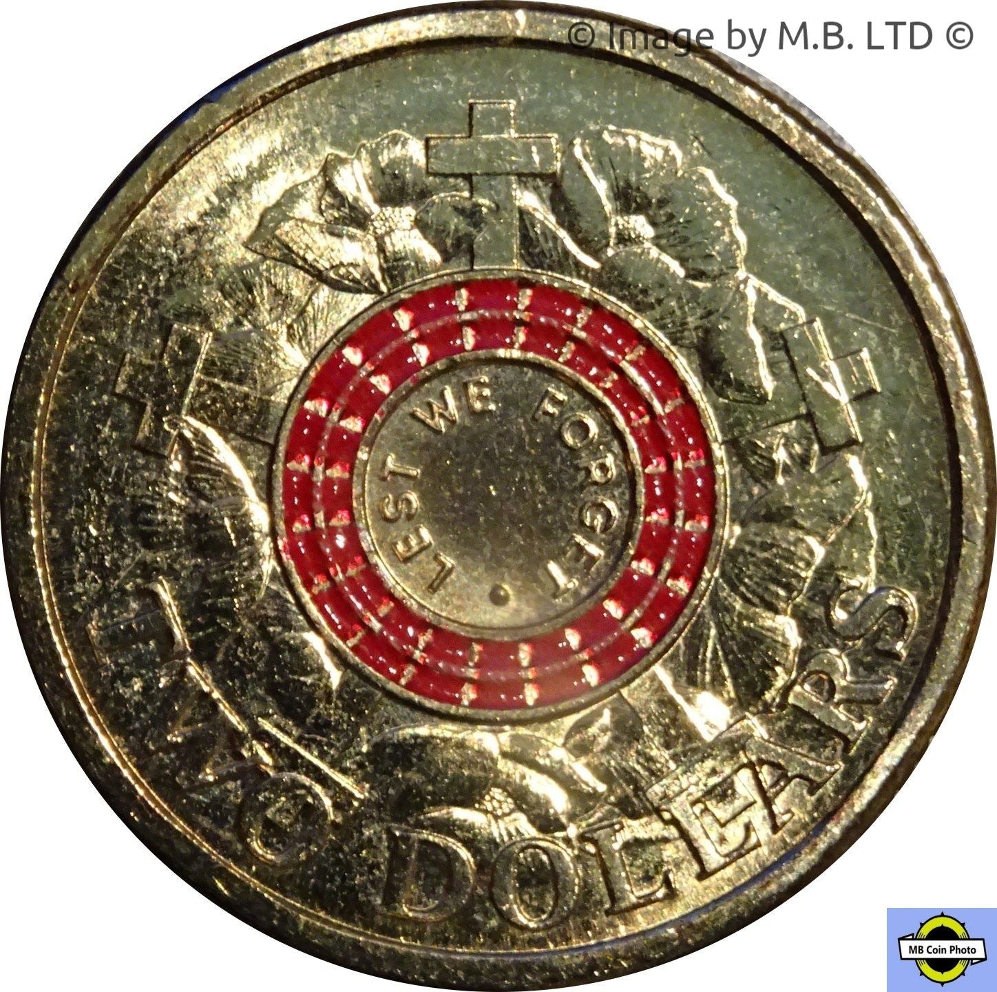 Australia | 2 Dollars Coin | Elizabeth II | Lest We Forget | War Graves | Cross | KM2188 | 2015 - 2018