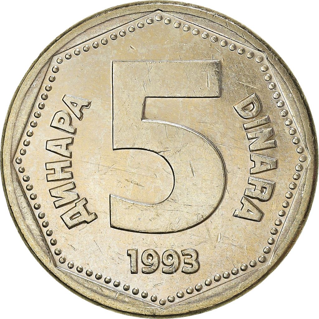 Yugoslavia | 5 Dinara Coin | Nickel Brass | Km:156 | 1993