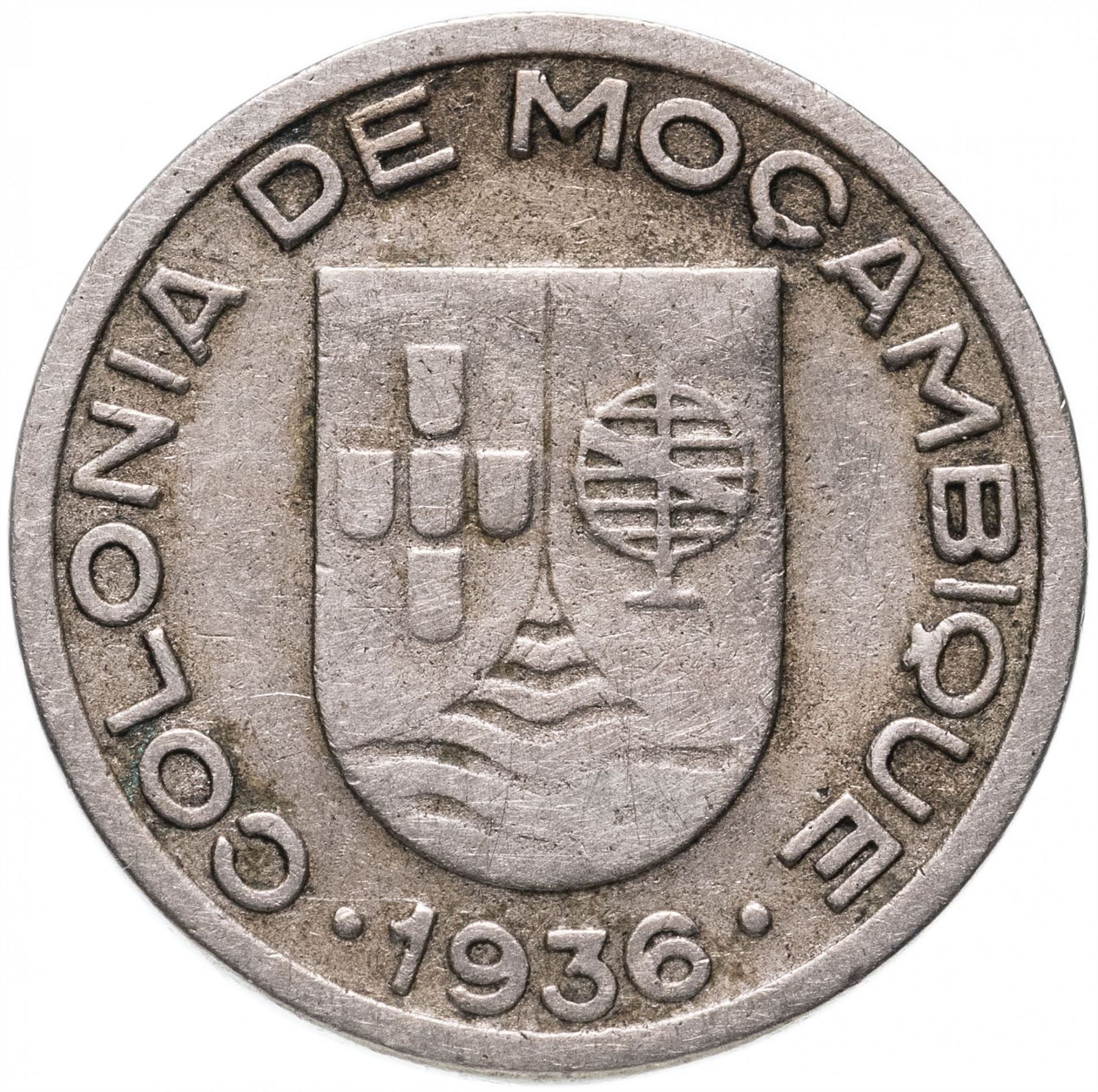 Mozambique | 50 Centavos Coin | Globe | Shield | Km:65 | 1936