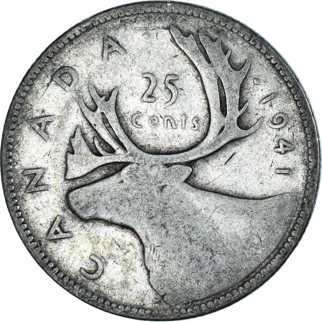 Canada 25 Cents Coin | King George VI | Reindeer | KM35 | 1937 - 1947