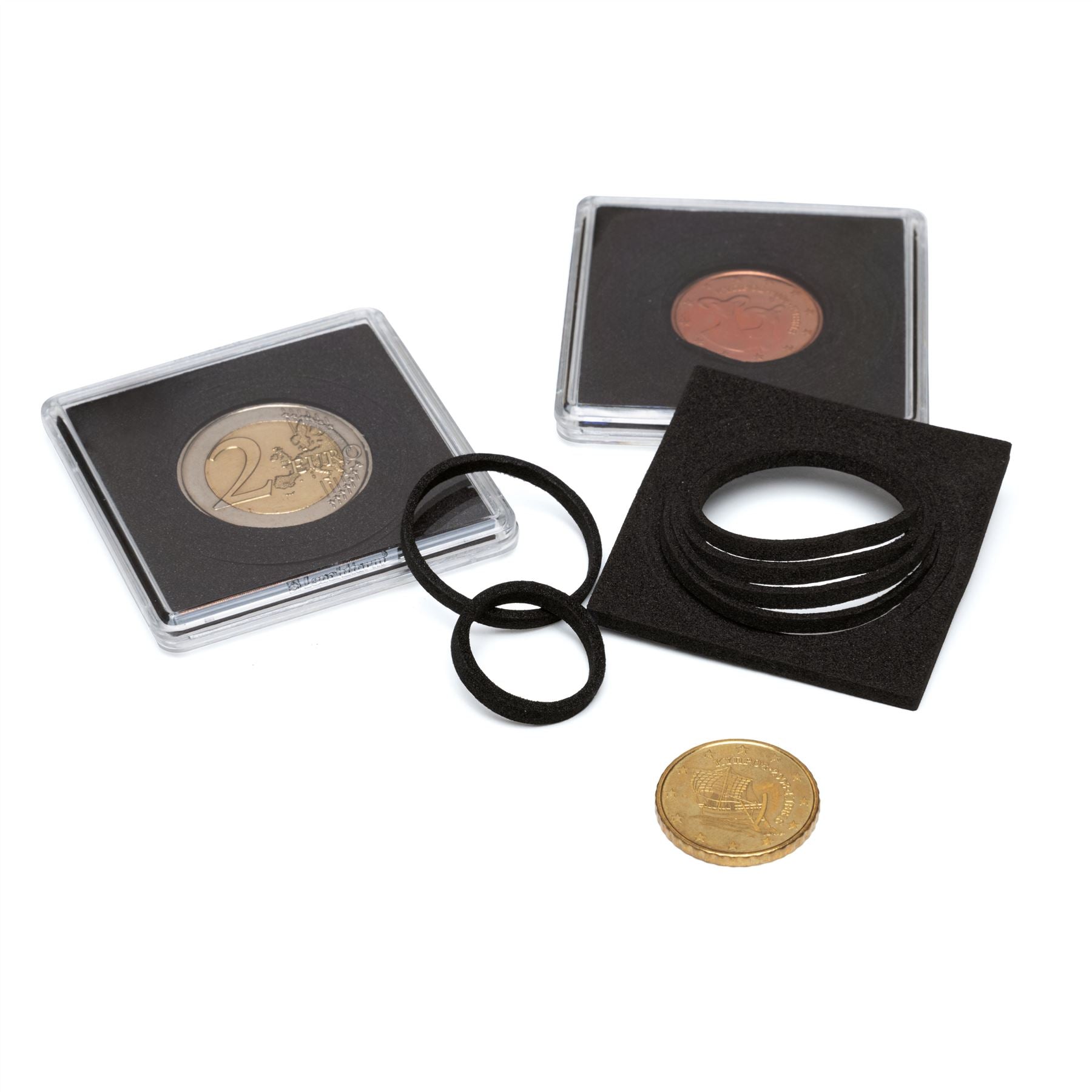 QUADRUM Variable Square Capsules | 50x50x6.25mm Coin Capsules | 16-41mm Ø Coins | Up to 3.3mm Thickness | Pack of 10