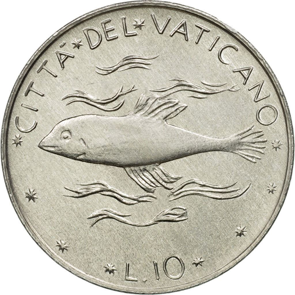 Vatican City | 10 Lire Coin | Paul VI | Km:119 | 1970 - 1977