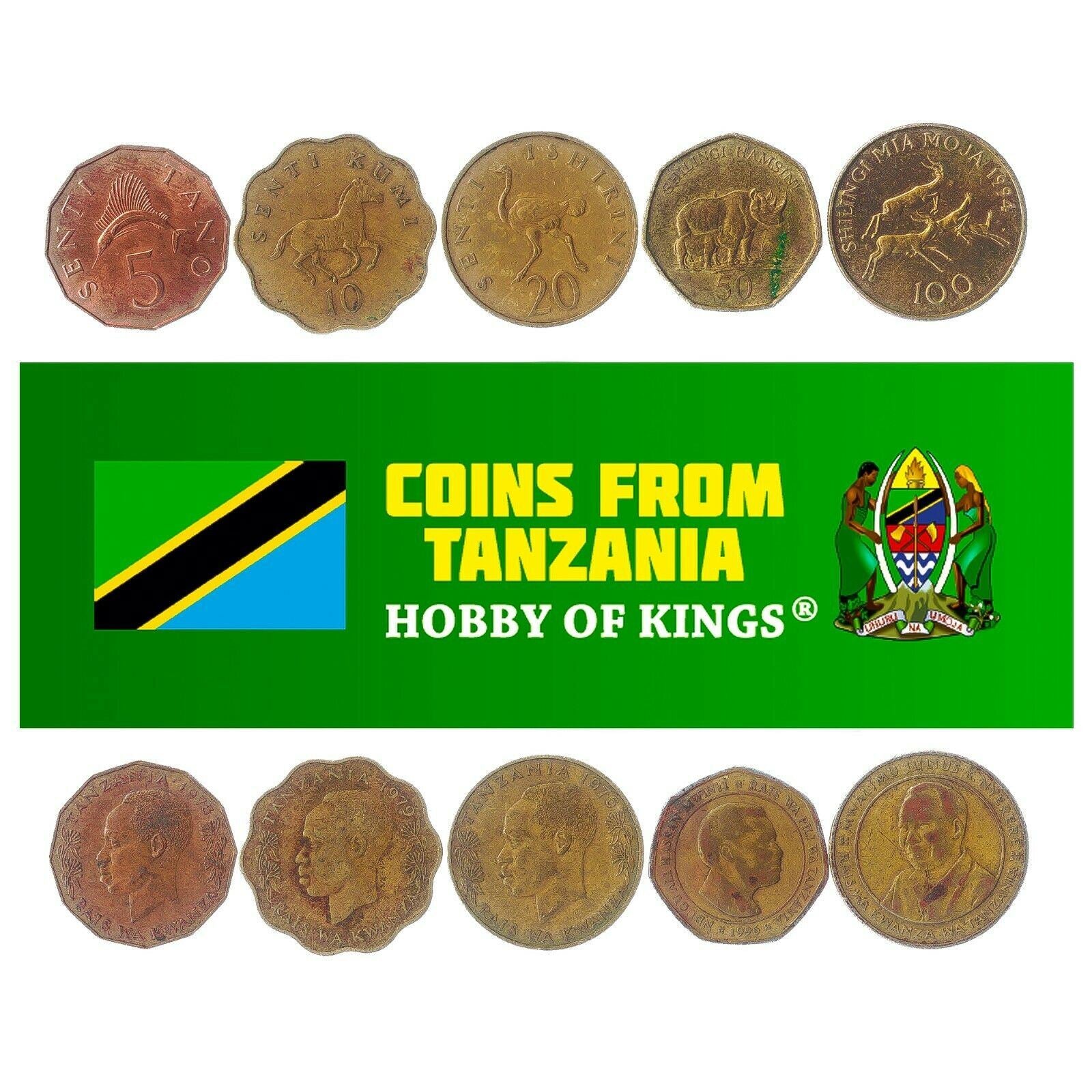 5 Mixed Coins From Tanzania | Senti - Shillingi | 1966 - 2018
