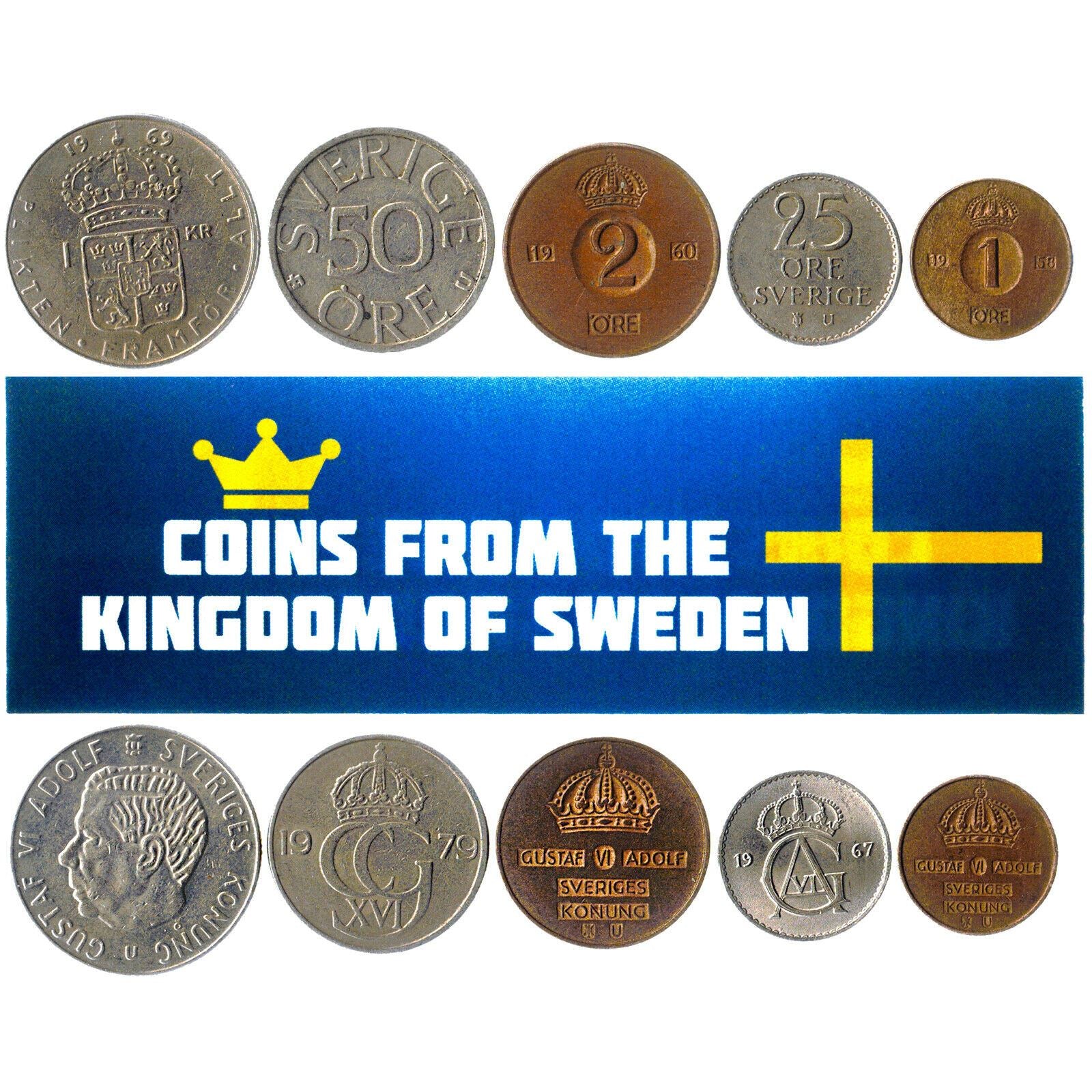 5 Mixed Coins From Sweden | Ore - Krona | 1950 - 2020