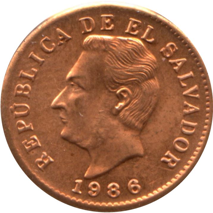 El Salvador 1 Centavo Coin | President Francisco Morazan | KM135.2b | 1986