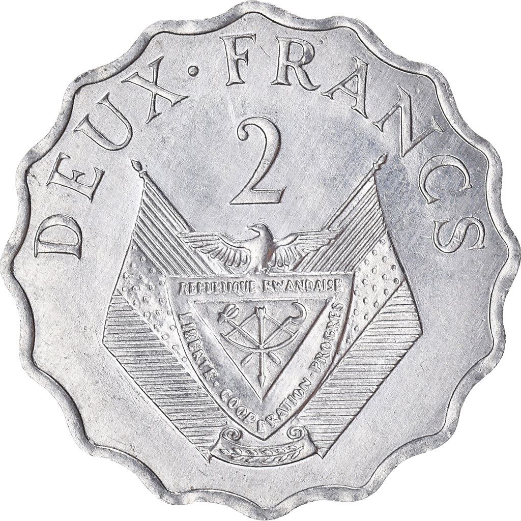 Rwanda | 2 Francs Coin | Farmer | Granary | F.A.O. | FAO | Km:10 | 1970