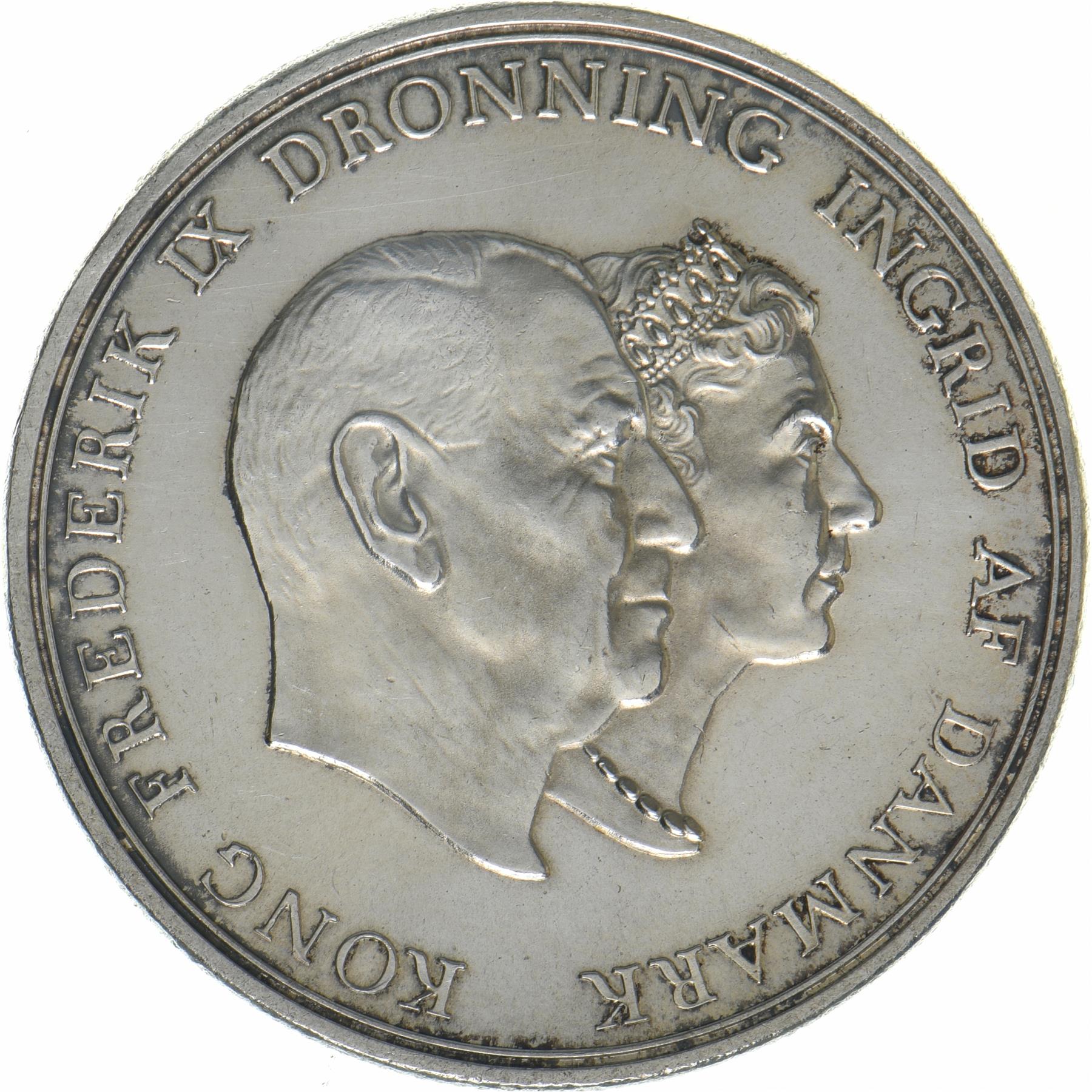 Denmark | 5 Kroner Coin | Silver | Silver Wedding Anniversary | KM:852 | 1960