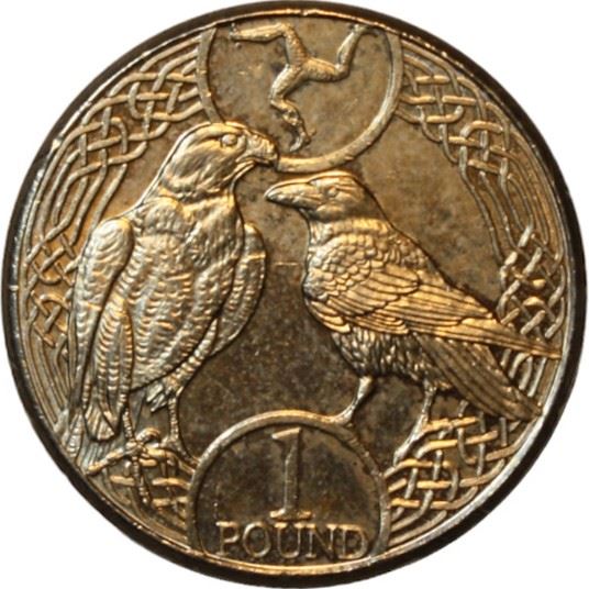 Isle of Man | 1 Pound Coin | Peregrine Falcon | Raven | Queen Elizabeth II | Km:1603 | 2017 - 2021